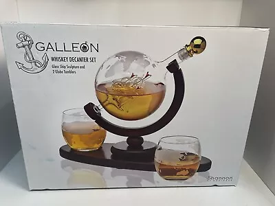 Buy Galleon Whiskey Decanter Set Glass Ship And 2 Globe Tumblers • 31.07£