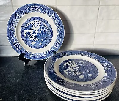 Buy 7- Vintage Willow Ware 10 1/4 Inch Dinner Plate By Royal China • 55.98£