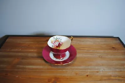 Buy Hammersley & Co. Bone China Teacup And Saucer Burgundy Gold Floral BEAUTIFUL • 11.33£