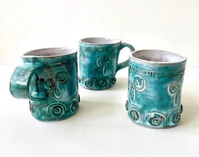 Buy Studio Pottery Handmade Art Mugs Rare Find Beautiful Glaze Signed Set Of Three • 17.95£