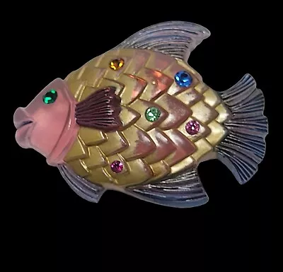 Buy Art Pink Book Piece Lucite Plastic Multi-Color Rhinestone Fish Brooch • 15.54£