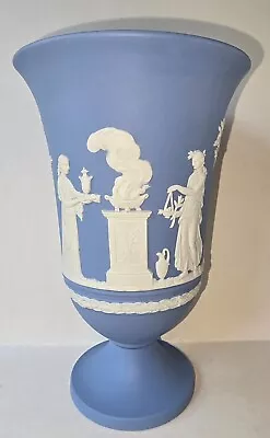 Buy Vintage Wedgwood Jasperware Blue & White Large Shaped Trumpet Vase. • 4.99£