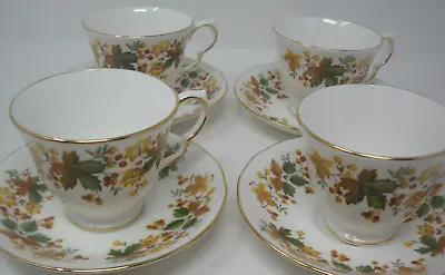 Buy Queen Anne Bone China - Autumn Leaves Design - Set Of 4 Tea Cups & Saucers - VGC • 19.99£