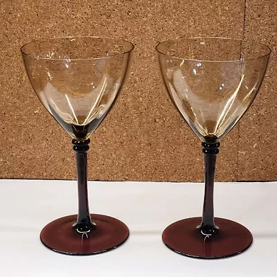Buy  Rare Vintage Amethyst Stem W/ Smoky Cup Wine Glass Set Of 2 • 20.84£