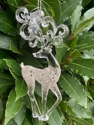 Buy Gisela Graham Christmas Stag Deer Clear Glitter Acrylic Tree Decoration • 7.99£