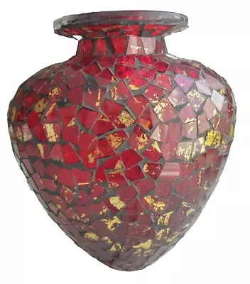 Buy Mosaic Red Gold Heart Shaped Glass Vase Iridescent Large Height 27 Cm 2.4 Kg • 29.99£