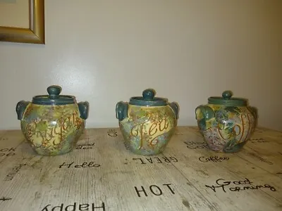 Buy Vintage 1996 Leigh Coombes DEVON Studio Set Of Pottery Sugar, Tea & Coffee Jars • 4.99£