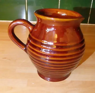 Buy Denmead Pottery Brown Jug Pitcher Glazed Ridged Vintage Jug KV • 9.50£