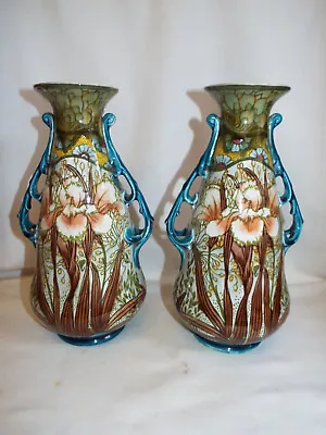 Buy Large Pair Of Minton Secessionist Iris Vases. • 235£