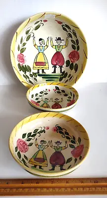 Buy 3 Antique Quimper Style France Faience Hand Painted Dancing Couple Bowls • 37.85£