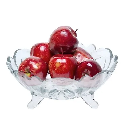 Buy Glass Fruit Bowl Large Serving Deep Salad Bowl Snack Trifle Fruit Clear Footed • 10.99£