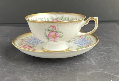 Buy Vintage Hammersley & CO. Bone China Tea Cup & Saucer Pink Blue Flowers Gold Trim • 28.72£