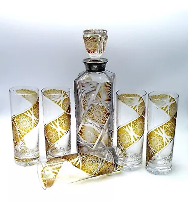 Buy Superb Art Deco Cut & Colour Flashed Crystal Decanter & 5 Highball Tumblers • 159.99£