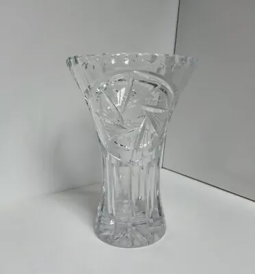 Buy Heavy Bohemian Lead Crystal Cut Glass Vase Pin Wheel Star Diamond 20cm X 13cm • 15£