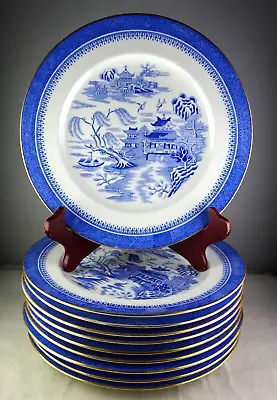 Buy 10 Copeland Porcelain Blue Willow Luncheon Plates With Gold Trim • 60.81£