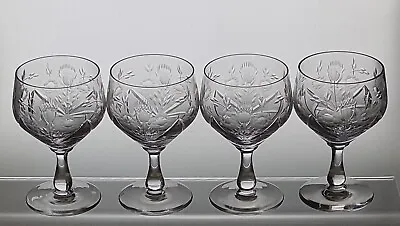 Buy 4 Rare Vintage Edinburgh Crystal Wine Glasses Flower & Thistle Cut Script Signed • 64.95£