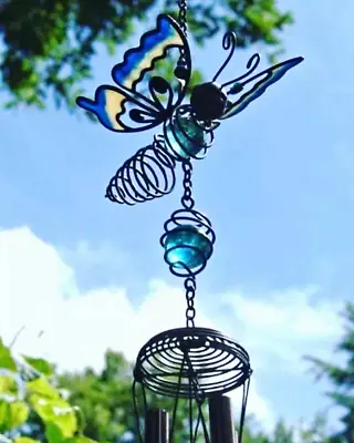 Buy Sapphire Butterfly Wind Chime Gorgeous Stained Glass Effect Blue Sun Catcher  • 10.95£