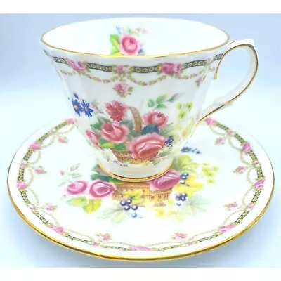 Buy Vintage Duchess London Collection Floral Swag Basket Bone China Tea Cup & Saucer • 36.10£