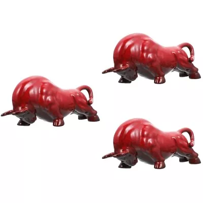 Buy  3 Pc Red Ceramics Ornaments Office Bull Tea Pet Desktop Toys • 32.25£