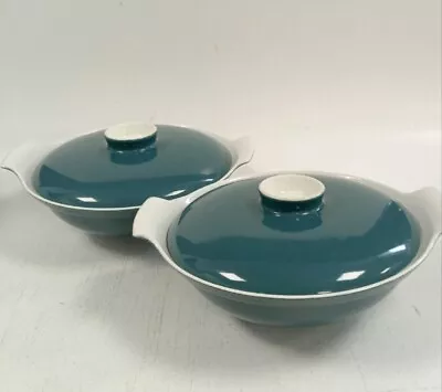 Buy Poole England X2 Blue Lidded Bowls Handled Serving Ware Casserole Dishes • 1.99£