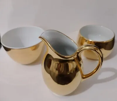 Buy 3 Pieces Porcelain Royal Worcester - Gold Lustre - Milk Jug + Sugar Bowls L/S • 19.95£