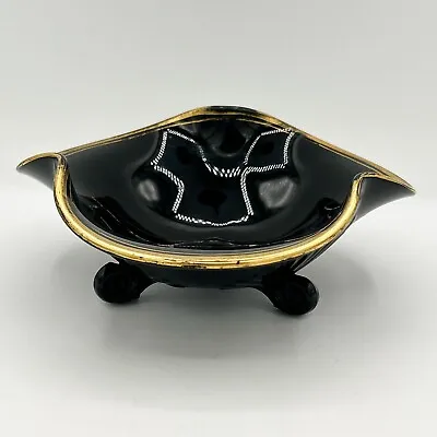 Buy Vintage Art Deco Black Amethyst Gilded Edge Footed Trinket Nut Bowl • 9.61£