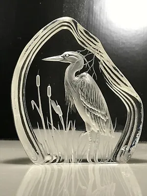 Buy Dartington Signed Capredoni Reverse-embossed Heron Bird Art Glass Paperweight • 14.99£