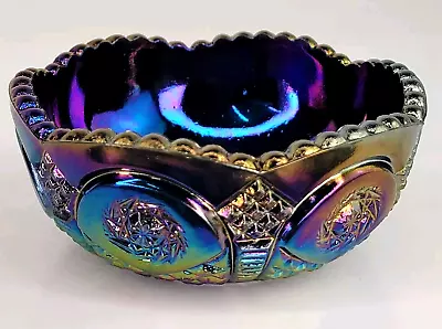 Buy Imperial Glass Carnival Glass Purple And Blue Hobstar Sawtooth Berry Bowl • 28.45£