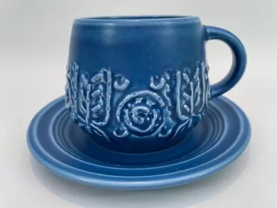 Buy Vintage Mid Century Shorter And Sons Embossed Ceramic Blue Cup And Saucer • 9.99£