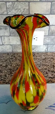 Buy Antique Franz Welz Bohemian Glass Red Yellow Green Aventurine  Spatter Vase • 47.47£