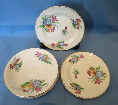 Buy Vintage Midwinter Porcelon Burslem Spring Bouquet Side Plates And Saucers • 6£