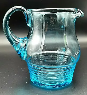 Buy Large Vintage Hand Blown Turquoise Glass Jug, Ribbed Base Polished Pontil Vgc • 15.95£