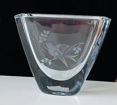 Buy Swedish Strömbergshyttan Crystal Vase Art Glass Bird On Branch Etched Signed • 22.14£