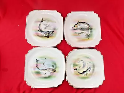 Buy ROYAL BONN Franz Anton Mehlem Antique Four Square Plates With Fish Designs • 19.99£