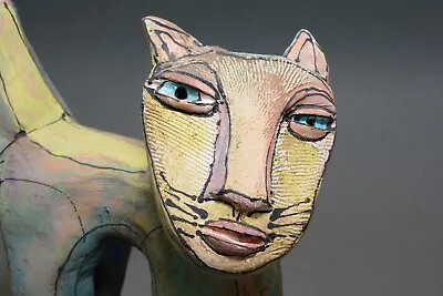 Buy BLUE FIRE MACMAHON Art Studio Pottery CAT Figure American Hand Built 7  Tall • 150£