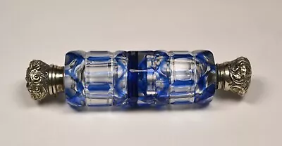 Buy Victorian Double End Scent Perfume Bottle. Blue Overlay Cut Glass • 125£