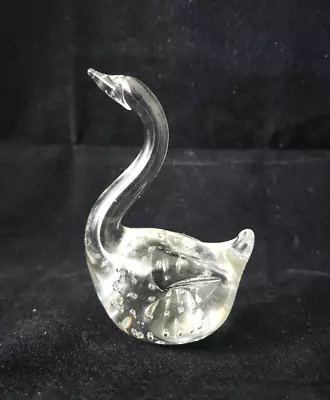 Buy Vintage Art Glass Swan Duck Goose Figurine Hand Blown Clear Bubble Figurine • 21.99£