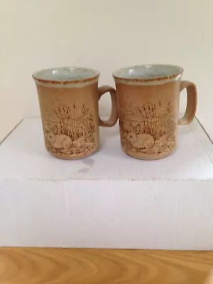 Buy Vintage Dunoon Ceramic  Country Scene Rabbit Stoneware Mugs X 2 Used Ex Con • 19.99£