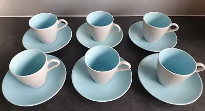 Buy 6 X Poole Pottery Twintone Blue & Seagull Grey Tea / Coffee Cups And Saucers.  • 19.95£