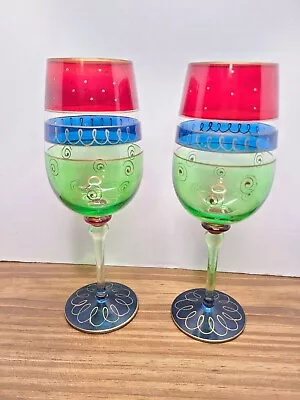 Buy PIER 1 Bohemian Vintage Multi-color Hand-painted Wine Glasses (Set Of 2) • 18.86£