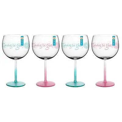 Buy Set Of 4 Pink Blue Printed Plastic Clear Gin Balloon Glasses Reusable 600ml BBQ • 15.99£