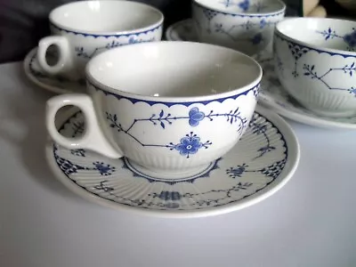 Buy 4 X Vintage Denmark Blue Furnivals Tea Cups & Saucers • 19.99£
