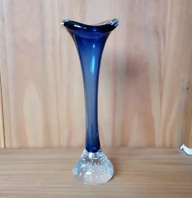 Buy Swedish Aseda - Blue & Clear Art Glass Stem Vase - 23cm - Jack In The Pulpit - • 6.95£