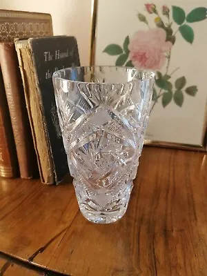 Buy Vintage Quality Crystal Cut Glass Pinwheel Etched & Pattern Saw Tooth Rim Vase • 38.99£