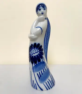 Buy Blue & White Lady Figurine - Russian Gzhel - Made In USSR - 22cm - VGC • 8£
