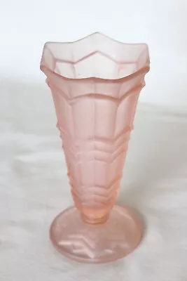 Buy Art Deco Frosted Pink Glass Chevron Design Vase By Sowerby • 12.99£