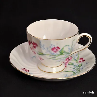 Buy Plant Tuscan Cup & Saucer #9672 Magenta Carnations W/Blue Green & Gold 1947-1960 • 34.12£