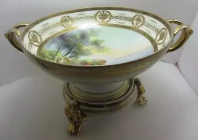 Buy Antique Noritake Porcelain Hand Painter Large Pedestal Bowl & Stand C1911 • 115£