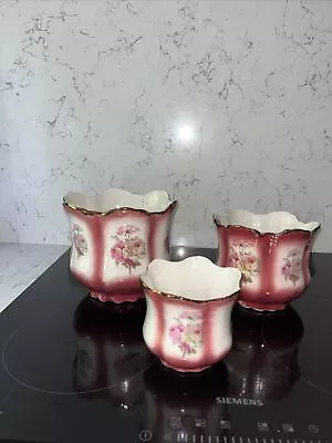Buy 3x Rockingham Pottery Staffordshire Pink Floral Theme Plant Pots • 2.99£