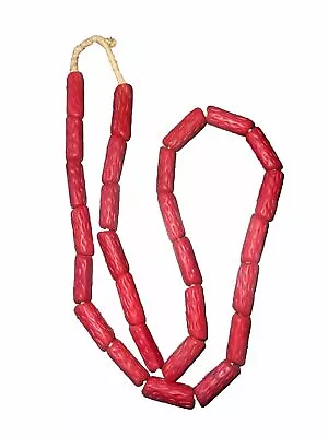 Buy Fine Vintage Czech Bohemian Glass Coral Red African Trade Beads • 559.78£